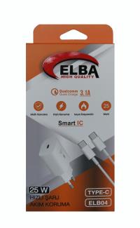 ELBA ELB04-PD-25WTypc BEYAZ 25W Typc-e Ev Şarj Kafa+1mt Type-c To Type-c Kablo 3.1 Hızlı Şarj